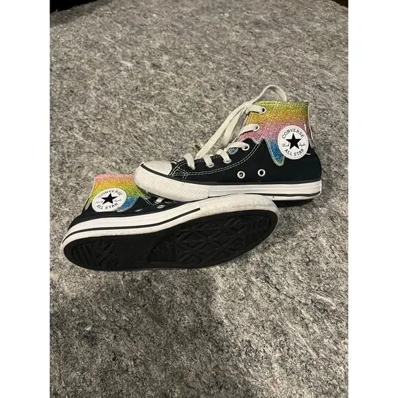 Converse All-Star Kids Size 1 Glitter Rainbow Shoes Sneakers - Picture 5 of 7